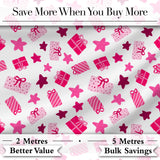 Cute Pink Gift Box Star Festive Seamless Pattern Digital Print Fabric by the Metre UK Sewing Quilting Textile