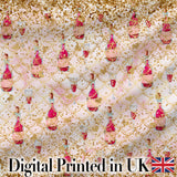 Luxury Champagne Bottle Gold Glitter Party Seamless Pattern Digital Print Fabric by the Metre UK Sewing Quilting Textile
