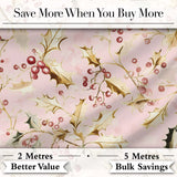 Elegant Gold Holly Berry Pink Background Seamless Pattern Digital Print Fabric by the Metre UK Sewing Quilting Textile