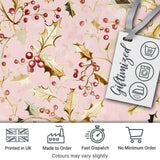 Elegant Gold Holly Berry Pink Background Seamless Pattern Digital Print Fabric by the Metre UK Sewing Quilting Textile
