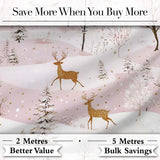 Winter Deer Snow Forest Pink Landscape Seamless Pattern Digital Print Fabric by the Metre UK Sewing Quilting Textile