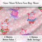 Cute Winter Pig Snowflake Watercolor Seamless Pattern Digital Print Fabric by the Metre UK Sewing Quilting Textile