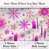 Pink Candle Snowflake Winter Festive Seamless Pattern Digital Print Fabric by the Metre UK Sewing Quilting Textile