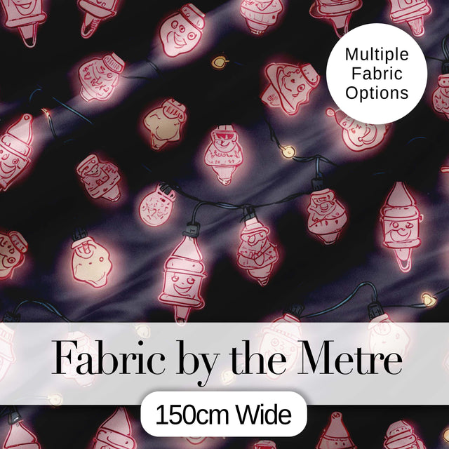 Cute  Christmas Light Bulbs Festive Glow Seamless Pattern Digital Print Fabric by the Metre UK Sewing Quilting Textile