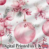 Elegant Pink Floral Christmas Bauble Watercolor Seamless Pattern Digital Print Fabric by the Metre UK Sewing Quilting Textile