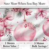 Elegant Pink Floral Christmas Bauble Watercolor Seamless Pattern Digital Print Fabric by the Metre UK Sewing Quilting Textile