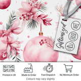 Elegant Pink Floral Christmas Bauble Watercolor Seamless Pattern Digital Print Fabric by the Metre UK Sewing Quilting Textile