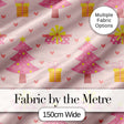 Cute Pink Christmas Tree Gift Hearts Seamless Pattern Digital Print Fabric by the Metre UK Sewing Quilting Textile