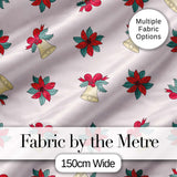 Poinsettia Flower Bell Holly Christmas Seamless Pattern Digital Print Fabric by the Metre UK Sewing Quilting Textile