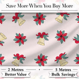 Poinsettia Flower Bell Holly Christmas Seamless Pattern Digital Print Fabric by the Metre UK Sewing Quilting Textile