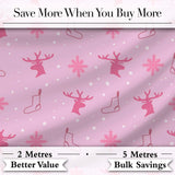Cute Reindeer Snowflake Stocking Pink Seamless Pattern Digital Print Fabric by the Metre UK Sewing Quilting Textile