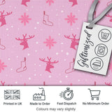Cute Reindeer Snowflake Stocking Pink Seamless Pattern Digital Print Fabric by the Metre UK Sewing Quilting Textile