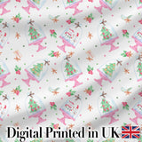 Watercolor Christmas Snow Globe Tree Holly Seamless Pattern Digital Print Fabric by the Metre UK Sewing Quilting Textile