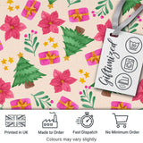 Watercolor Christmas Tree Poinsettia Gift Seamless Pattern Digital Print Fabric by the Metre UK Sewing Quilting Textile