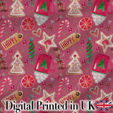 Festive Christmas Mug Candy Cookie Orange Seamless Pattern Digital Print Fabric by the Metre UK Sewing Quilting Textile