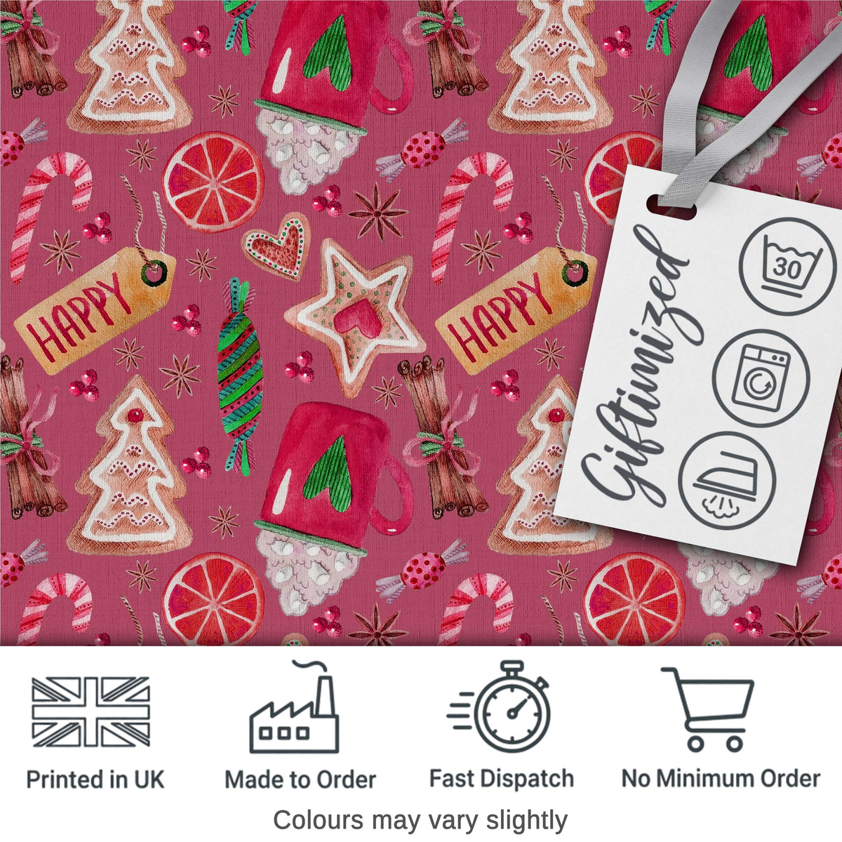 Festive Christmas Mug Candy Cookie Orange Seamless Pattern Digital Print Fabric by the Metre UK Sewing Quilting Textile