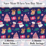 Cute Santa Reindeer Christmas Tree Gift Seamless Pattern Digital Print Fabric by the Metre UK Sewing Quilting Textile