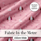 Minimal Reindeer Tree Winter Floral Pink Seamless Pattern Digital Print Fabric by the Metre UK Sewing Quilting Textile