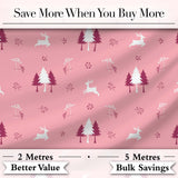 Minimal Reindeer Tree Winter Floral Pink Seamless Pattern Digital Print Fabric by the Metre UK Sewing Quilting Textile