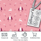 Minimal Reindeer Tree Winter Floral Pink Seamless Pattern Digital Print Fabric by the Metre UK Sewing Quilting Textile