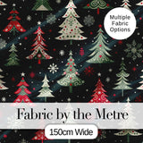 Cute Nordic Christmas Trees Snowflake Dark Background Seamless Pattern Digital Print Fabric by the Metre UK Sewing Quilting Textile
