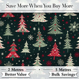 Cute Nordic Christmas Trees Snowflake Dark Background Seamless Pattern Digital Print Fabric by the Metre UK Sewing Quilting Textile