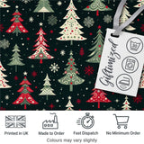 Cute Nordic Christmas Trees Snowflake Dark Background Seamless Pattern Digital Print Fabric by the Metre UK Sewing Quilting Textile
