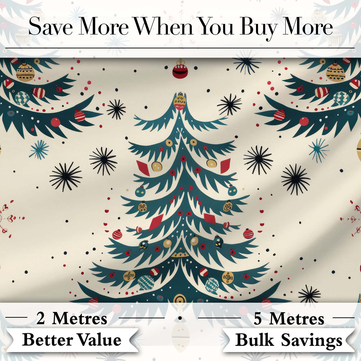 Cute  Christmas Tree Ornament Starburst Seamless Pattern Digital Print Fabric by the Metre UK Sewing Quilting Textile