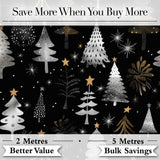Elegant Gold Silver Christmas Trees Black Seamless Pattern Digital Print Fabric by the Metre UK Sewing Quilting Textile
