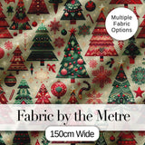 Vintage Christmas Tree Ornament Candy Cane Seamless Pattern Digital Print Fabric by the Metre UK Sewing Quilting Textile