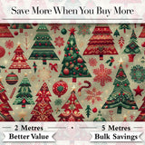 Vintage Christmas Tree Ornament Candy Cane Seamless Pattern Digital Print Fabric by the Metre UK Sewing Quilting Textile