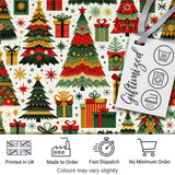 Cute Christmas Tree Gift Holiday Festive Seamless Pattern Digital Print Fabric by the Metre UK Sewing Quilting Textile