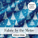 Snowy Winter Pine Trees with Falling Snowflakes Festive Blue Background Digital Print Fabric by the Metre UK Sewing Quilting Textile