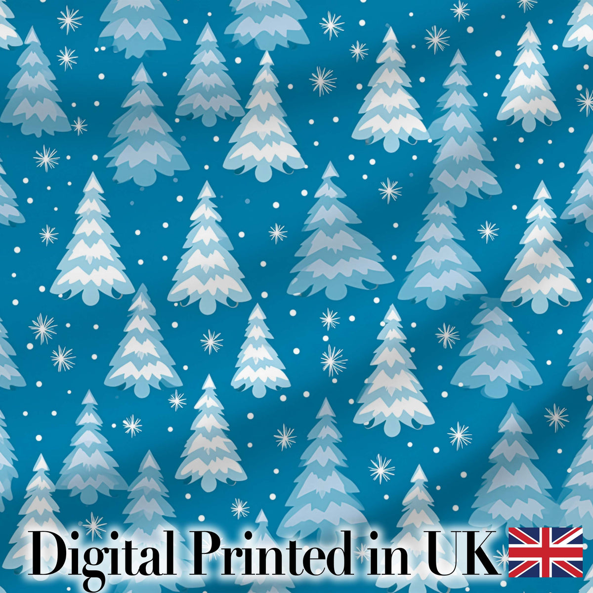 Snowy Winter Pine Trees with Falling Snowflakes Festive Blue Background Digital Print Fabric by the Metre UK Sewing Quilting Textile