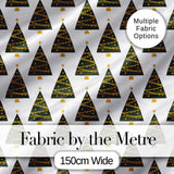 Minimal Christmas Tree with Golden Garland  Seamless Pattern Modern Style Digital Print Fabric by the Metre UK Sewing Quilting Textile