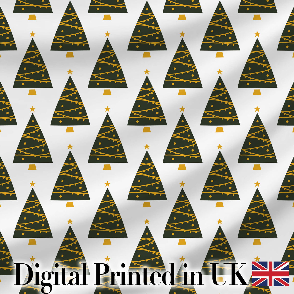 Minimal Christmas Tree with Golden Garland  Seamless Pattern Modern Style Digital Print Fabric by the Metre UK Sewing Quilting Textile