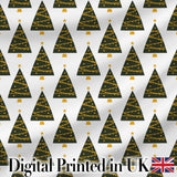 Minimal Christmas Tree with Golden Garland  Seamless Pattern Modern Style Digital Print Fabric by the Metre UK Sewing Quilting Textile