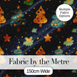 Christmas Trees with Stars and Holly Night  Festive Illustration Digital Print Fabric by the Metre UK Sewing Quilting Textile