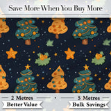 Christmas Trees with Stars and Holly Night  Festive Illustration Digital Print Fabric by the Metre UK Sewing Quilting Textile