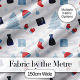 Christmas Gifts Stockings Mittens and Trees Seamless Festive Holiday Background Digital Print Fabric by the Metre UK Sewing Quilting Textile