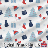 Christmas Gifts Stockings Mittens and Trees Seamless Festive Holiday Background Digital Print Fabric by the Metre UK Sewing Quilting Textile