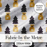 Black Christmas Trees and Gift Bags Seamless Pattern Modern Holiday Design Digital Print Fabric by the Metre UK Sewing Quilting Textile