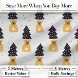 Black Christmas Trees and Gift Bags Seamless Pattern Modern Holiday Design Digital Print Fabric by the Metre UK Sewing Quilting Textile