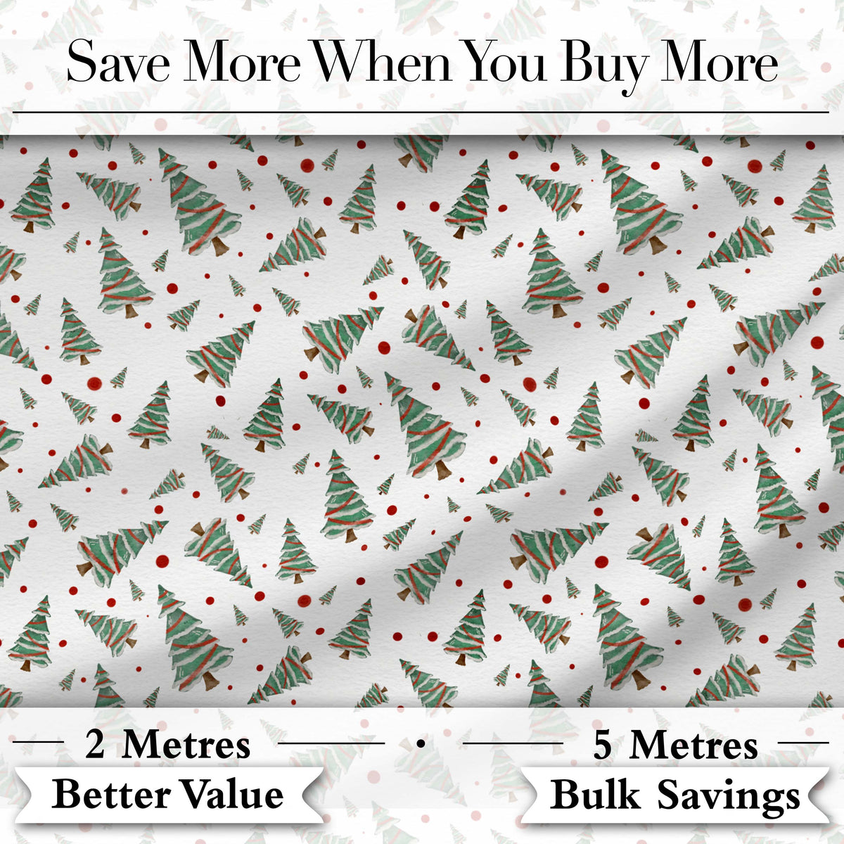 Watercolor Christmas Trees with Red Snow Dots Seamless Pattern Background Digital Print Fabric by the Metre UK Sewing Quilting Textile