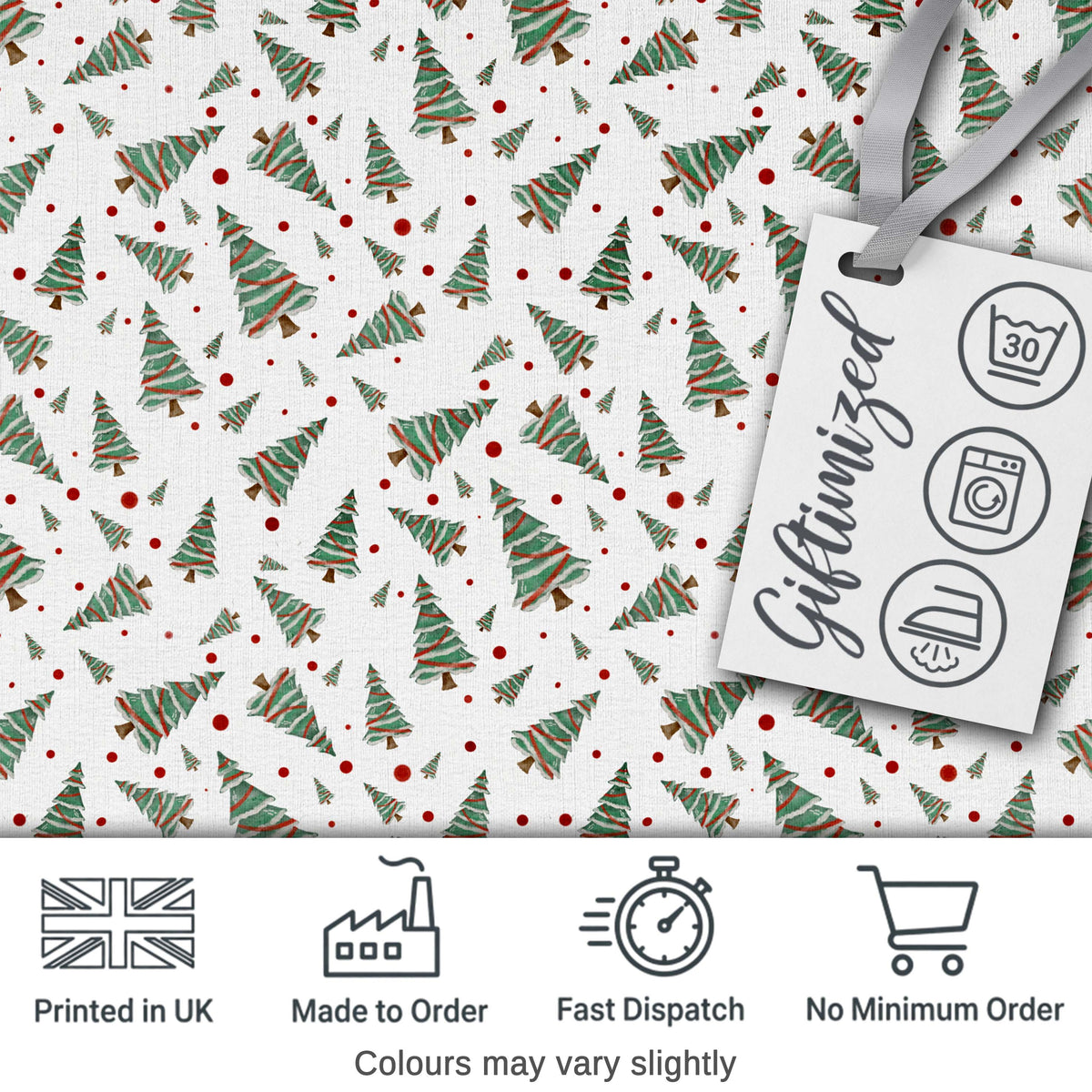 Watercolor Christmas Trees with Red Snow Dots Seamless Pattern Background Digital Print Fabric by the Metre UK Sewing Quilting Textile