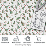 Watercolor Christmas Trees with Red Snow Dots Seamless Pattern Background Digital Print Fabric by the Metre UK Sewing Quilting Textile
