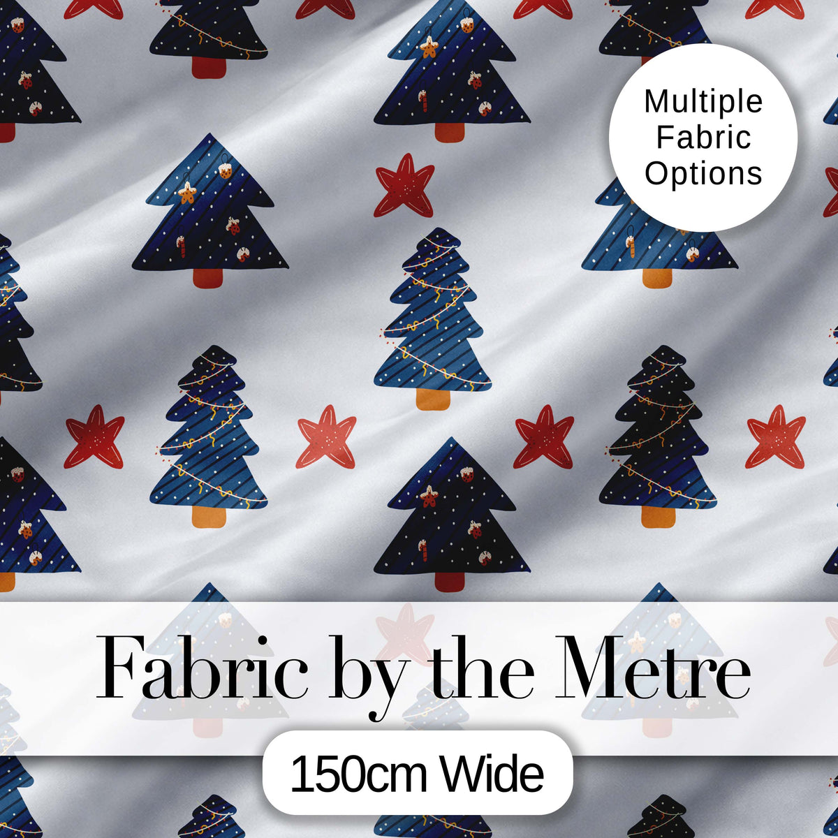 Blue Christmas Trees with Stars and Hanging Ornaments Seamless Pattern  Digital Print Fabric by the Metre UK Sewing Quilting Textile