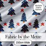 Blue Christmas Trees with Stars and Hanging Ornaments Seamless Pattern  Digital Print Fabric by the Metre UK Sewing Quilting Textile