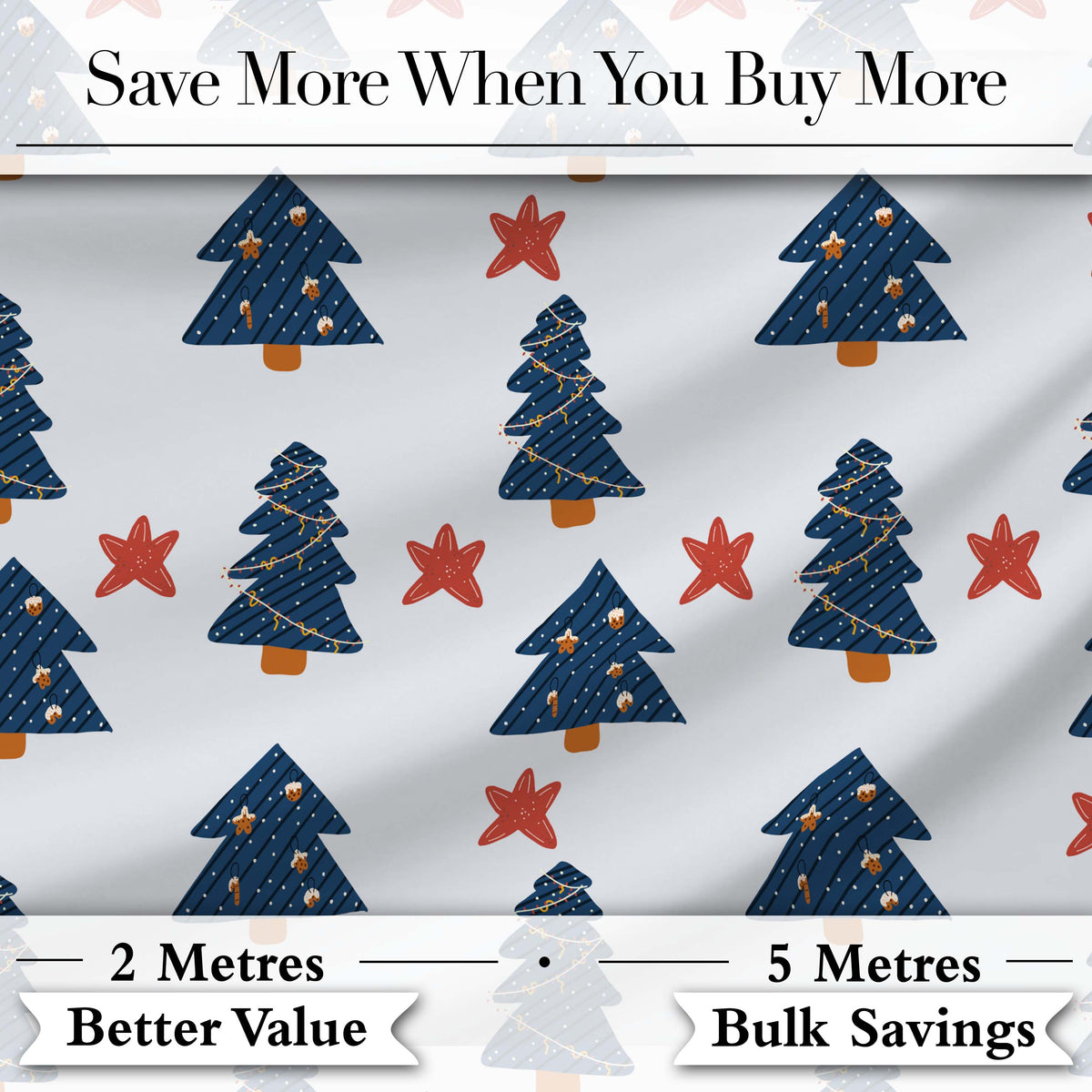Blue Christmas Trees with Stars and Hanging Ornaments Seamless Pattern  Digital Print Fabric by the Metre UK Sewing Quilting Textile