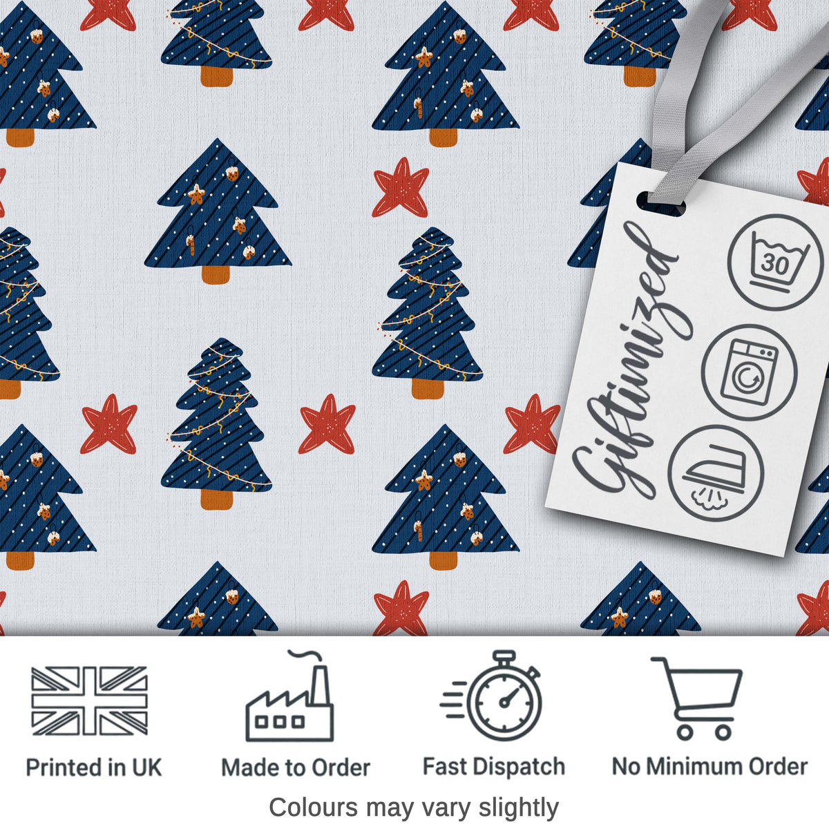 Blue Christmas Trees with Stars and Hanging Ornaments Seamless Pattern  Digital Print Fabric by the Metre UK Sewing Quilting Textile